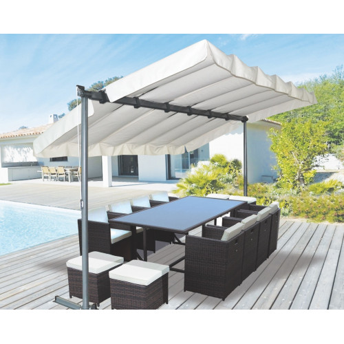 Pergola Marquise - 3,60 x 2,50 m - Finition époxy gris anthracite avec toile pivotante et extensible - HABRITA