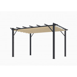 Pergola aluminium gris anthracite - 12 m² - Poteaux 10x10 cm - Toile polyester écru 140 gr/m² de marque HABRITA, référence: J5013800