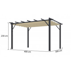 Pergola aluminium gris anthracite - 12 m² - Poteaux 10x10 cm - Toile polyester écru 140 gr/m² - HABRITA