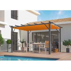 Pergola aluminium gris anthracite - 12 m² - Poteaux 10x10 cm - Toile polyester rouille 140 gr/m² - HABRITA