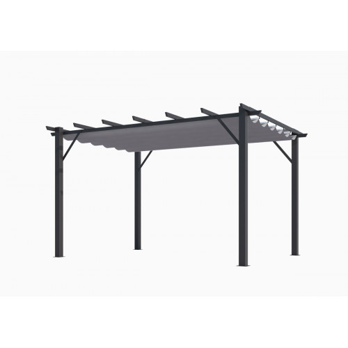 Pergola aluminium gris anthracite - 12 m² - Poteaux 10x10 cm - Toile polyester gris 140 gr/m² - HABRITA