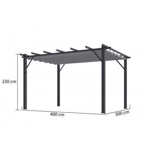 Pergola aluminium gris anthracite - 12 m² - Poteaux 10x10 cm - Toile polyester gris 140 gr/m² - HABRITA