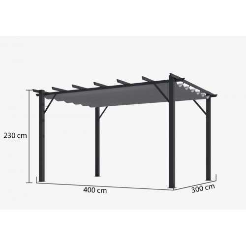 Pergola aluminium gris anthracite - 12 m² - Poteaux 10x10 cm - Toile polyester gris 280 gr/m² - HABRITA