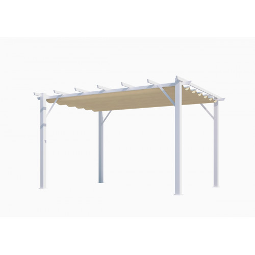 Pergola aluminium blanc perle - 12 m² - Poteaux 10x10 cm - Toile polyester écru 140 gr/m² - HABRITA