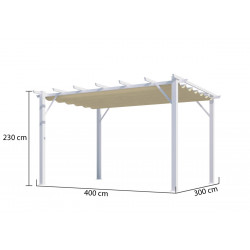 Pergola aluminium blanc perle - 12 m² - Poteaux 10x10 cm - Toile polyester écru 140 gr/m² - HABRITA