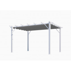 Pergola aluminium blanc perle - 12 m² - Poteaux 10x10 cm - Toile polyester gris 280 gr/m² - HABRITA