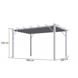 Pergola aluminium blanc perle - 12 m² - Poteaux 10x10 cm - Toile polyester gris 280 gr/m² - HABRITA