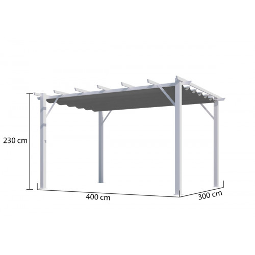 Pergola aluminium blanc perle - 12 m² - Poteaux 10x10 cm - Toile polyester gris 280 gr/m² - HABRITA