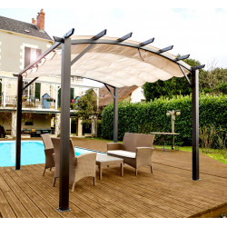 Pergola arche structure mixte aluminium/acier - coloris gris anthracite - toile couleur écru - 140 gr/m² - HABRITA