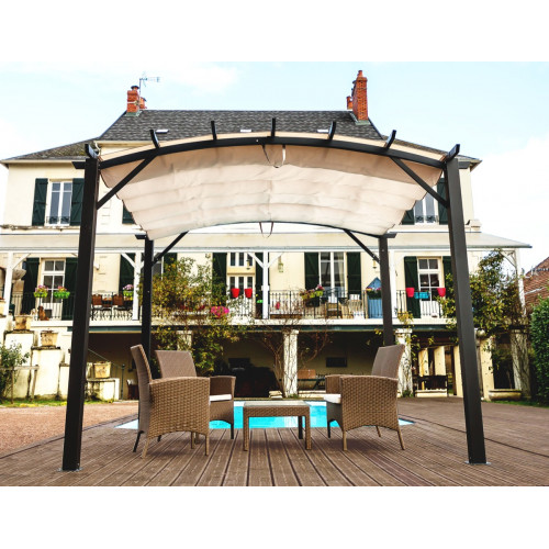 Pergola arche structure mixte aluminium/acier - coloris gris anthracite - toile couleur écru - 140 gr/m² - HABRITA