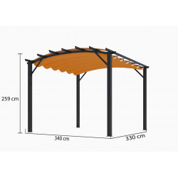 Pergola arche structure mixte aluminium/acier - coloris gris anthracite - toile couleur rouille - 140 gr/m² - HABRITA