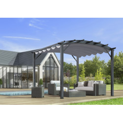 Pergola arche structure mixte aluminium/acier coloris gris anthracite - toile couleur gris 280 gr/m² - HABRITA