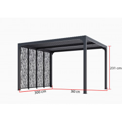 Pergola Bioclimatique Aluminium Gris Anthracite avec 4 Panneaux Moucharabieh – 10,80 m² – Lames Orientables Manuelles - HABRITA