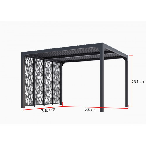 Pergola Bioclimatique Aluminium Gris Anthracite avec 4 Panneaux Moucharabieh – 10,80 m² – Lames Orientables Manuelles - HABRITA