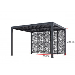 Pergola Bioclimatique Aluminium Gris Anthracite avec 5 Panneaux Moucharabieh – 10,80 m² – Lames Orientables Manuelles - HABRITA