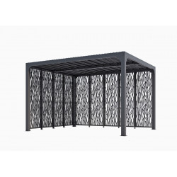 Pergola Bioclimatique Aluminium Gris Anthracite avec 9 Panneaux Moucharabieh – 10,80 m² – Lames Orientables Manuelles - HABRITA