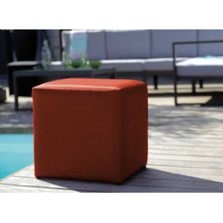 Tabouret pouf Cub - 43 x 43 cm - Toile paprika - PROLOISIRS