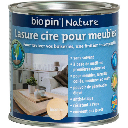 Lasure cire naturelle pour meubles 0,375 L - Incolore - Biopin Nature