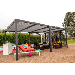 Pergola Bioclimatique Aluminium XXL – Gris Anthracite – 5 Panneaux Moucharabieh – 21,52 m² - HABRITA