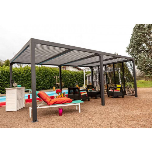 Pergola Bioclimatique Aluminium XXL – Gris Anthracite – 5 Panneaux Moucharabieh – 21,52 m² - HABRITA