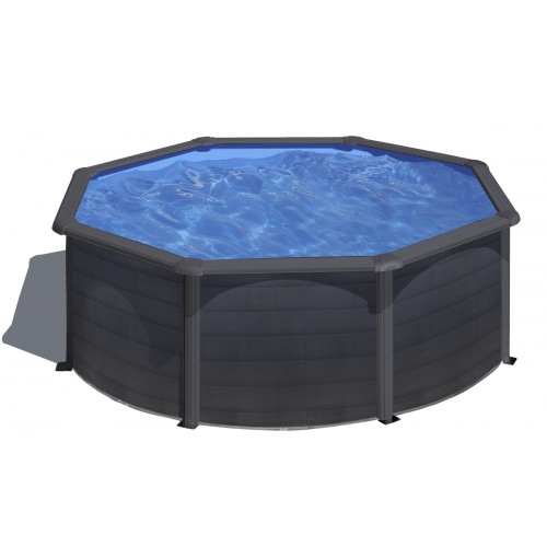 Piscine ronde acier Ø3,70m x H: 1,22m -  Gris anthracite - Filtration à sable - GRE POOLS