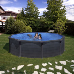 Piscine ronde acier Ø4,80m x H: 1,32m  - Gris anthracite - Filtration à sable - GRE POOLS