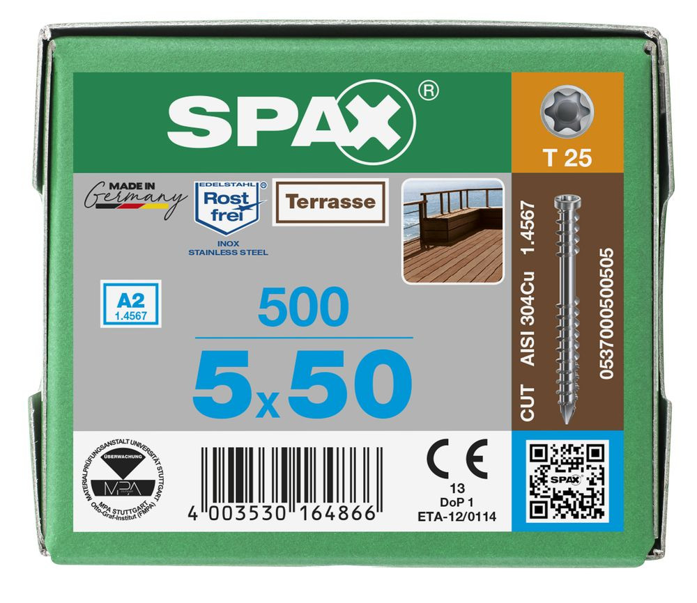 Spax 500 Vis Torx Autoforeuse 5x50 Spax Deck Inox A2 Terrasse Boi