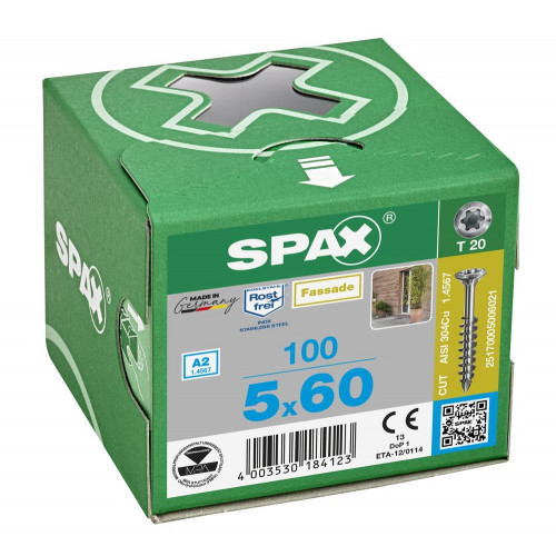 spax 100 vis torx tête fraisée autoforeuse 5x60 spax cut inox a2