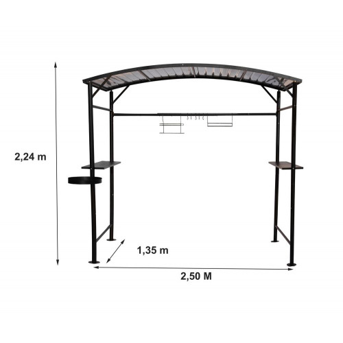 Carport barbecue finition époxy gris anthracite - Toit en acier - Pieds réglables - Accessoires barbecue inclus - HABRITA