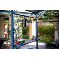 Carport barbecue finition époxy gris anthracite - Toit en acier - Pieds réglables - Accessoires barbecue inclus - HABRITA