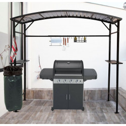 Carport barbecue finition époxy gris anthracite - Toit en acier - Pieds réglables - Accessoires barbecue inclus - HABRITA