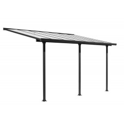 Toit terrasse aluminium gris anthracite - 12,83 m² - Panneaux polycarbonate anti-UV 6 mm - Toile polyester écru 130 gr/m² - Stru de marque HABRITA, référence: J5604500