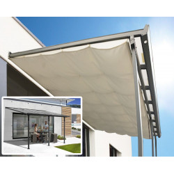 Toit terrasse aluminium gris anthracite - 12,83 m² - Panneaux polycarbonate anti-UV 6 mm - Toile polyester écru 130 gr/m² - Stru - HABRITA