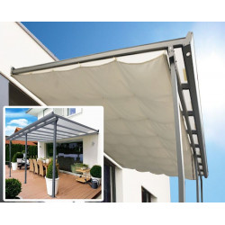 Toit terrasse aluminium gris anthracite - 15,38 m² - Panneaux polycarbonate anti-UV 6 mm - Rideau d'ombrage extensible - Toile p - HABRITA