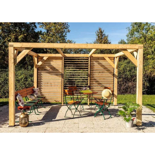 Pergola Veneto - 3,40 x 3,12 m - Sapin du Nord Contrecollé - Ventelles Mobiles sur 1 Paroi - HABRITA