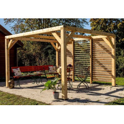 Pergola Veneto - 3,40 x 3,12 m - Sapin du Nord Contrecollé - Ventelles Mobiles sur 1 Paroi - HABRITA