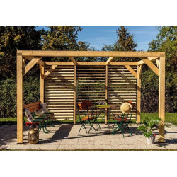 Pergola Veneto - 3,40 x 3,12 m - Sapin du Nord Contrecollé - Ventelles Mobiles sur 1 Paroi - HABRITA