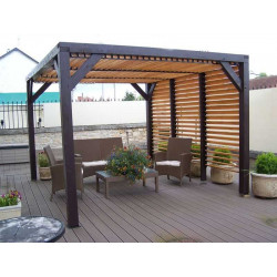 Pergola Veneto - 3,40 x 3,12 m - Sapin du Nord Contrecollé - Ventelles Mobiles sur le Toit et 1 Paroi de marque HABRITA, référence: J5605100