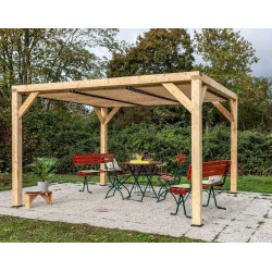 Pergola Veneto - 3,40 x 3,60 m - Sapin du Nord Contrecollé - Ventelles Mobiles sur le Toit - HABRITA