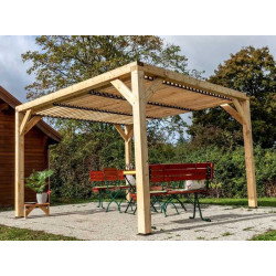 Pergola Veneto - 3,40 x 3,60 m - Sapin du Nord Contrecollé - Ventelles Mobiles sur le Toit - HABRITA