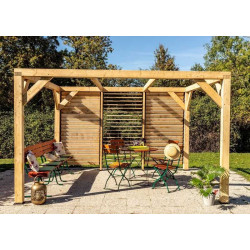 Pergola Veneto - 3,40 x 3,60 m - Sapin du Nord Contrecollé - Ventelles Mobiles sur 1 Paroi - HABRITA