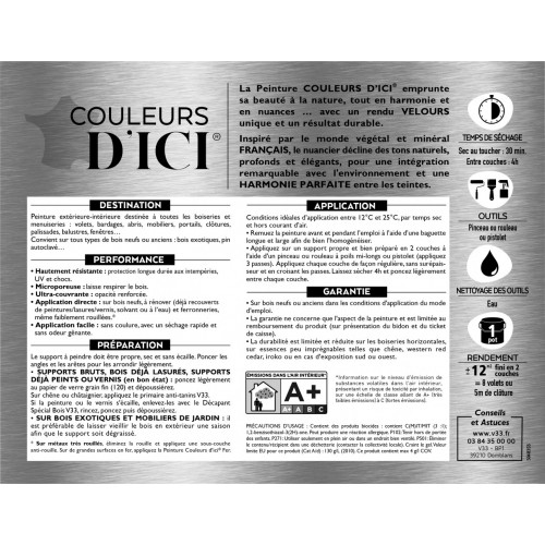 Peinture bois extérieur Couleurs d'ici® V33, blanc délicat velours 0.125 l - V33