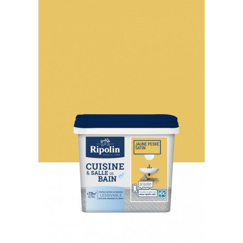 Peinture mur Cuisine et salle de bain RIPOLIN jaune peské satiné 0.75 l - RIPOLIN