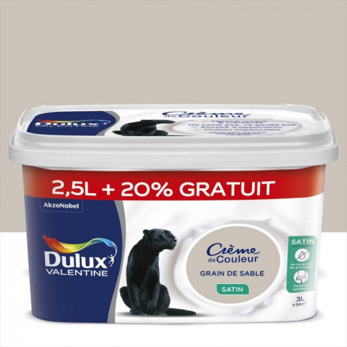 Peinture mur, Crème de couleur grain de sable satiné 3 L - DULUX VALENTINE - DULUX VALENTINE