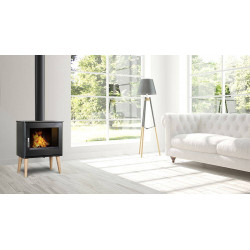 Poêle à bois UDO en fonte pieds bois- horizontal - non étanche - pied bois - 9kW - Supra