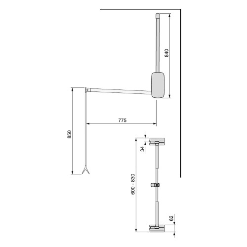 Penderie rabattable pour armoire Sling, 602 - 830 mm, Plastique blanc - EMUCA