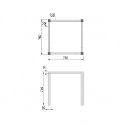 Pieds carrés et cadre de table, 50x50mm, 750 x 750 mm, Peint en noir - EMUCA