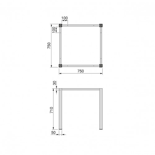 Pieds carrés et cadre de table, 50x50mm, 750 x 750 mm, Peint en noir - EMUCA