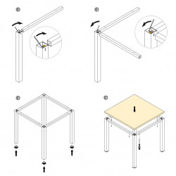 Pieds carrés et cadre de table, 50x50mm, 750 x 750 mm, Peint en noir - EMUCA