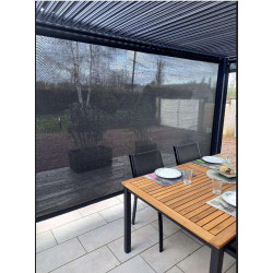 Pergola Bioclimatique Aluminium Gris Anthracite avec Rideau Latéral Manuel – 10,80 m² – Lames Orientables Manuelles - HABRITA